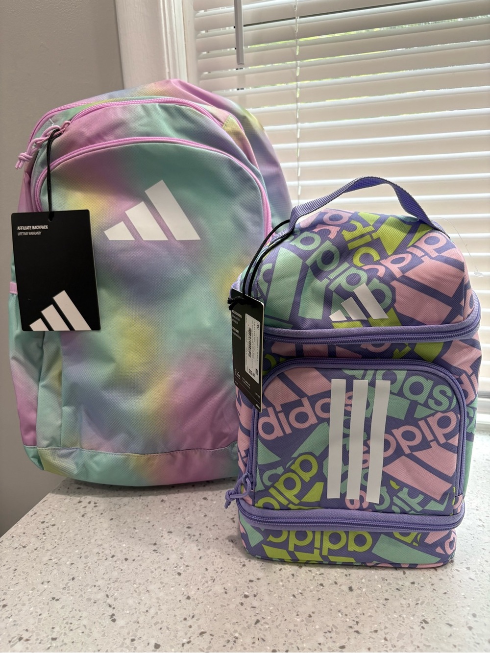 NEW Adidas Kids Tie-Dye Backpack and Lunch Bag Set - Pastel Multi